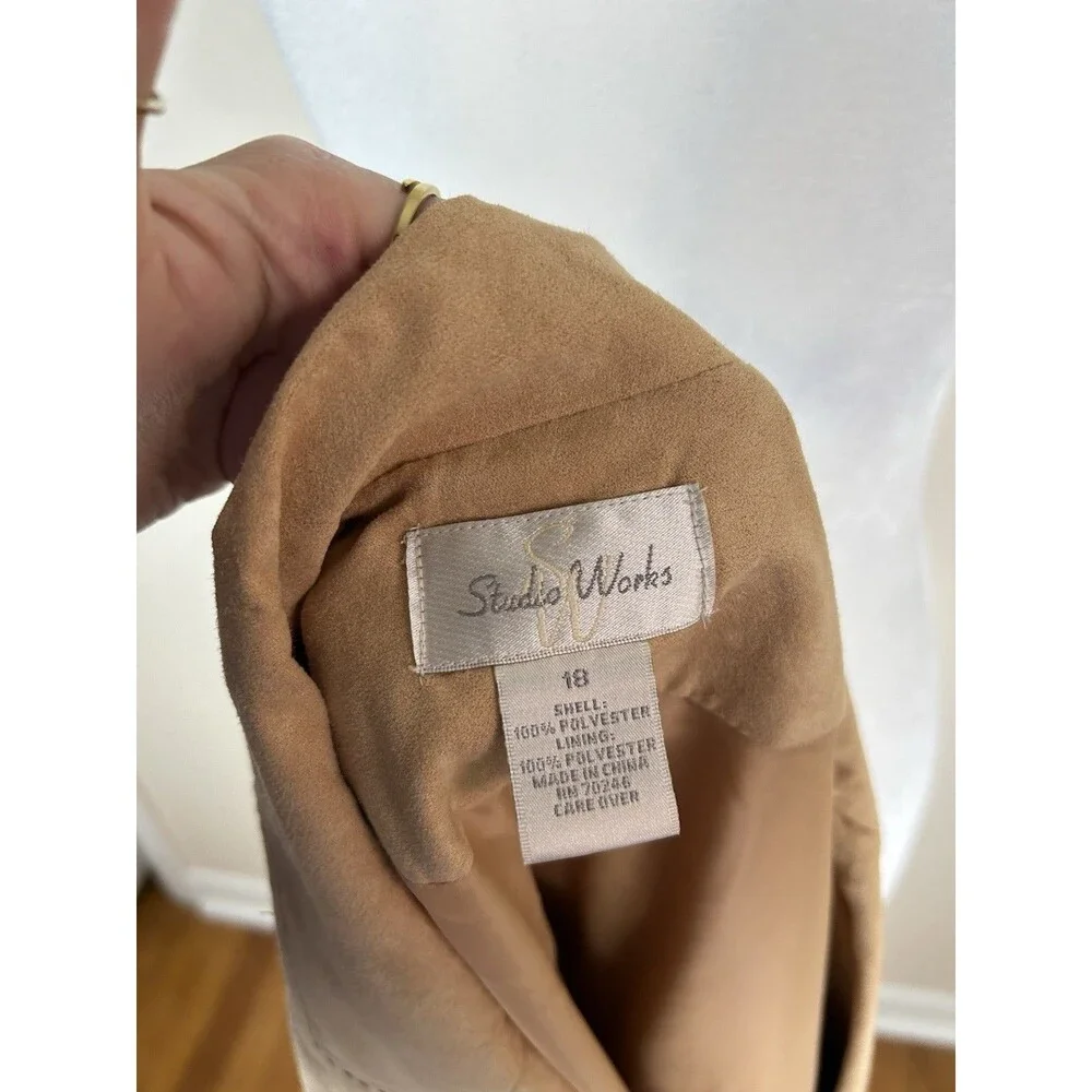 NWT Faux Suede Leather Women’s 18 Blazer Jacket Western Beige Tan Academia Tan